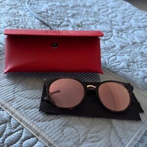 Guess Black Frame Sunglasses with Pink Lenses and red case